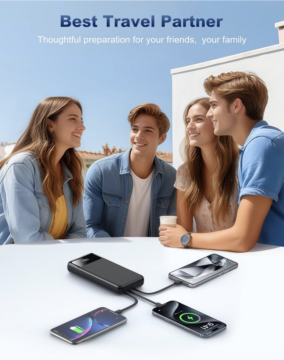 TRAVEL FRIENDLY OHOVIV 50000mAh black portable power bank with built-in cables